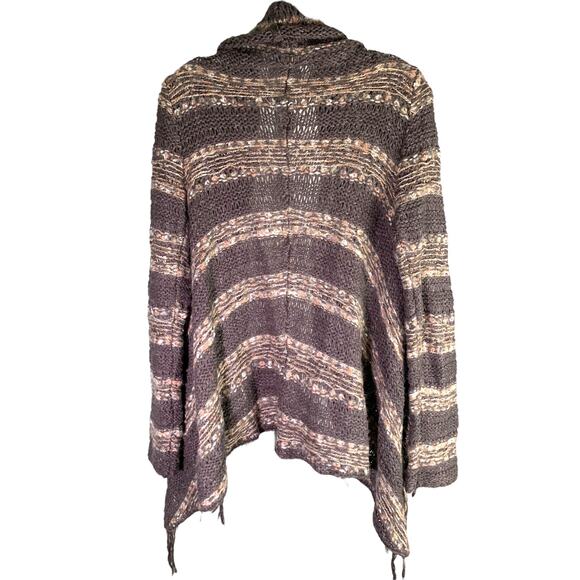 Free People Cardigan Sweater Womens SP Brown Knit Acrylic Wool Drape‎ Fringe Hem - Picture 3 of 9